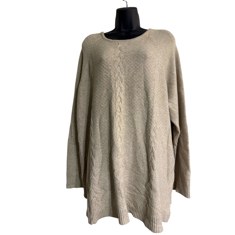 Evolution by Cyrus Womens 3X‎ Oatmeal Cable Waffle Knit Tunic Sweater Size 3xL